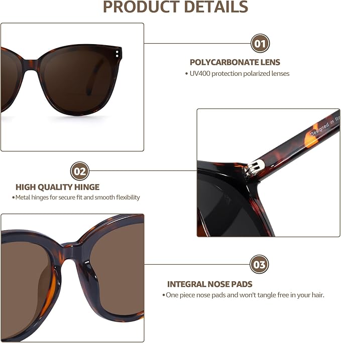 LVIOE Oversized Polarized Sunglasses for Women Trendy Large Cat Eye UV Protection Shade LS1627s