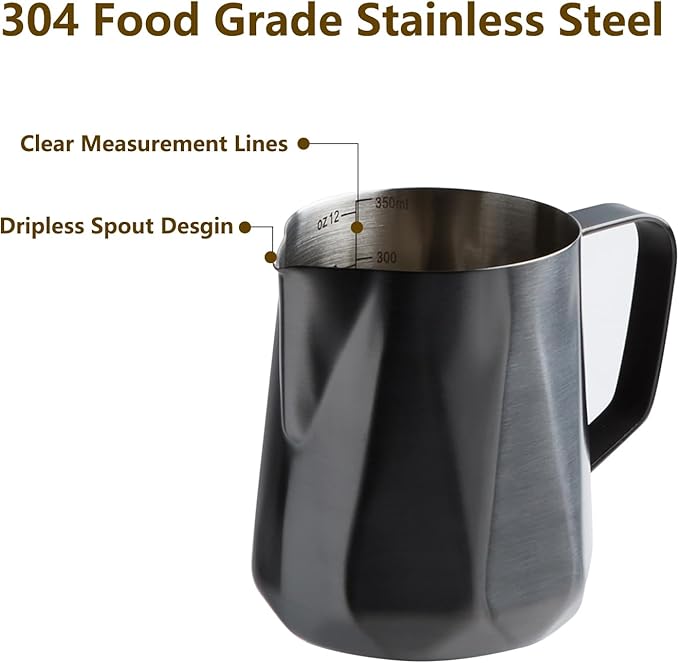 Milk Frothing Pitcher, 350ml/600ml Milk Frothing Cup Stainless Steel Kettle (12oz/20oz) Coffee Bar Cappuccino Espresso Machine Accessories Barista Tools (20oz)