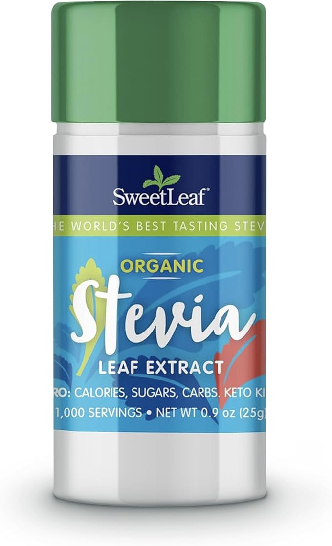 SweetLeaf Organic Pure Stevia Powder Shaker Jar - Zero Calorie Sweetener with Pure Stevia Leaf Extract, 1000 Servings per Container, No Additives, Sugar Free, Keto Friendly - 0.9 Oz (Pack of 1)