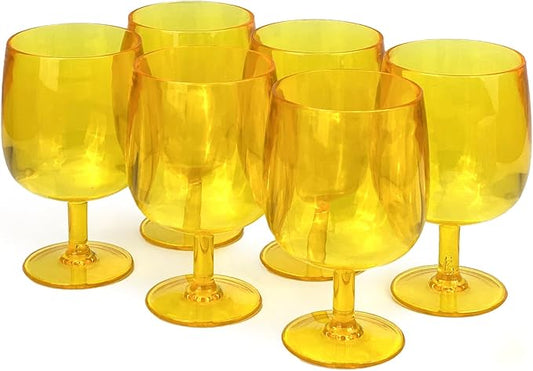 Yalin Set of 6 Unbreakable 12 oz Acrylic Plastic Wine and Water Tumbler Stackable Goblets. (Yellow, 12 oz)