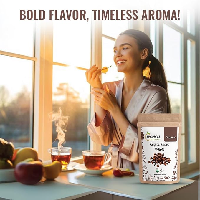 Tropical Goodness Pure Ceylon Clove Whole, Organic Whole Cloves, USDA & Kosher Certified, Premium Grade, 16 oz, Non-GMO, Gluten-Free (1 lb)