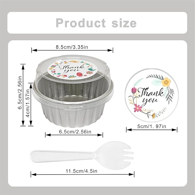100 Pcs Aluminum Foil Baking Cups with Lids, 5oz Cupcake Liners Dessert Cups,Disposable Ramekins Mini Cake Containers Tin Mini Muffin Liners for Wedding Christmas Party竊늆ilverç«?,<div>