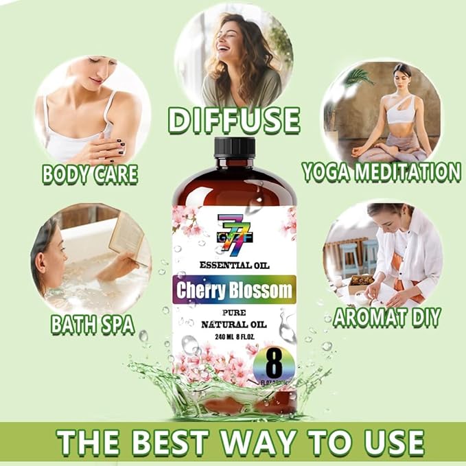 Cherry Blossom Essential Oil (8 oz / 240 ml) ??Cherry Blossom Oils for diffusers, humidifiers, Home Baths, Cleaning Products, Yoga, DIY Soaps and DIY Scented Candles
