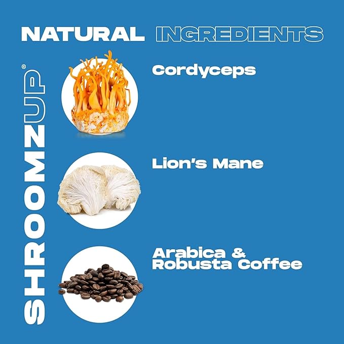 ShroomzUp Instant Mushroom Coffee 15 Pack - Cordyceps & Lion's Mane - Nootropic Mushroom Coffee for Energy, Focus & Concentration - Arabica and Robusta Instant Shrooms