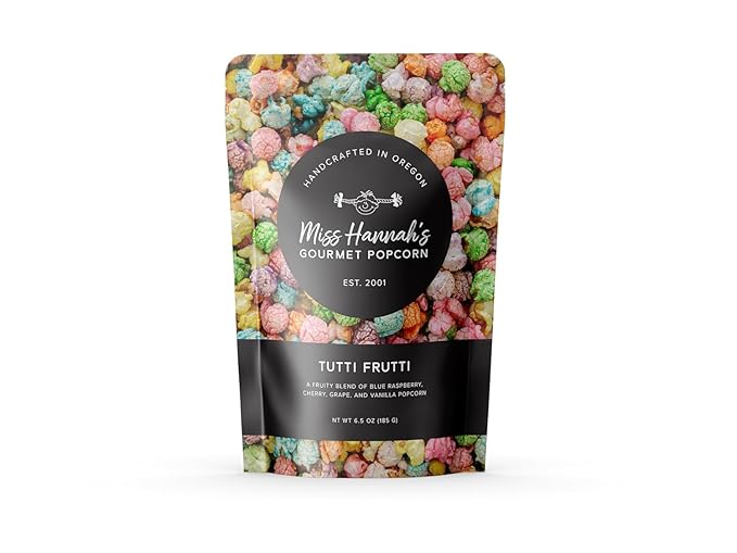 Miss Hannah's Gourmet Tutti Frutti Popcorn - Colorful & Flavorful Snack Blend with Blue Raspberry, Cherry, Grape & Vanilla | Sweet Gourmet Popcorn Treat - 16oz (3 Pack)