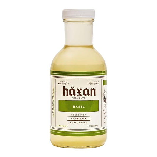 Haxan Ferments Basil Vinegar - Made with Fresh Italian Basil from Hima Farms | Herby, Aromatic & Slightly Sweet | Perfect for Tomato Salads, Italian Dishes & Veggie Stews | Raw, Unpasteurized, 4% Acidity