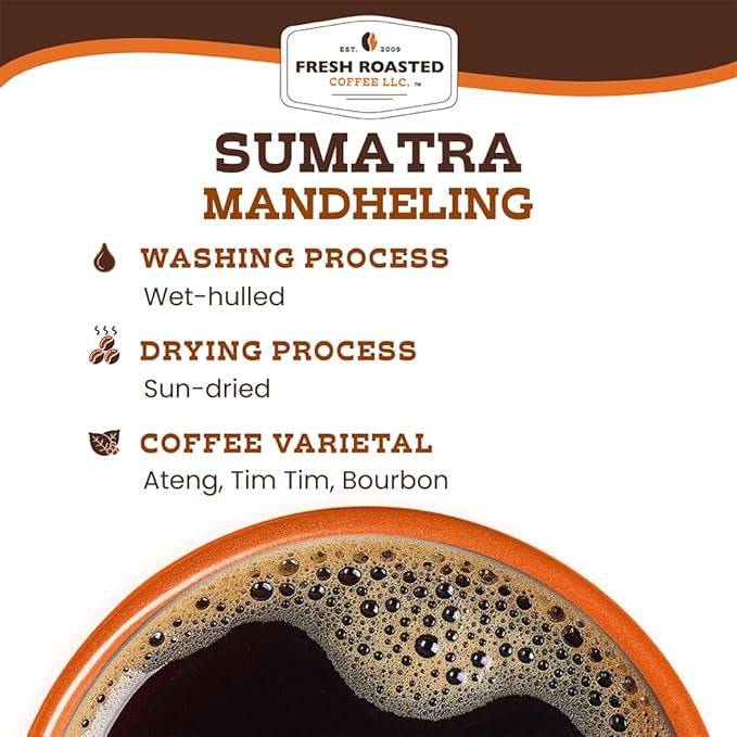 Fresh Roasted Coffee,100% Sumatra Mandheling | 2 lb (32 oz) | Single Origin | Medium Roast | Kosher | Whole Bean