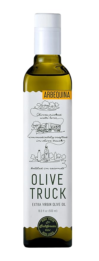Olive Truck California Extra Virgin Olive Oil - Made from Early Harvest Olives, Authentic & Filtered, Glass Bottle, Cold-Pressed High Polyphenol Olive Oil - Arbequina (Spanish) 16.9 fl oz (Pack of 1)