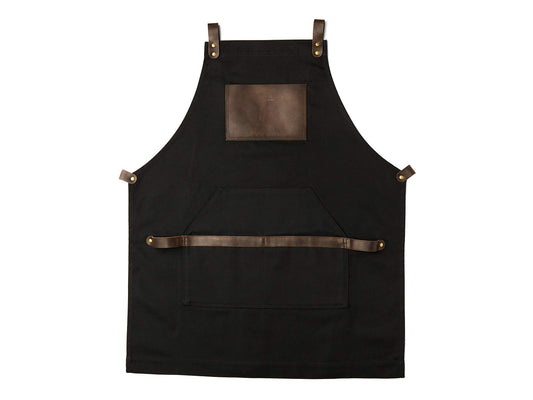 Black Apron in Canvas and Leather for Chef Work Bartender Barista Barber Shop Grill Master olpr.
