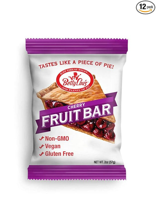 Betty Lou's Fruit Bars, Cherry Pack of 12, Gluten Free, Vegan, Non GMO, Deliciously Healthy Snacks Made with All Natural Fruit Juice, Individually Wrapped, 2 oz. Each, 12 Bars