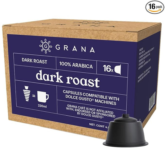 GRANA Dark Roast 16 Capsules Compatible with Nescafe Dolce Gusto - 16 Count - 100% Arabica, Single Source, Clean Coffee Pods