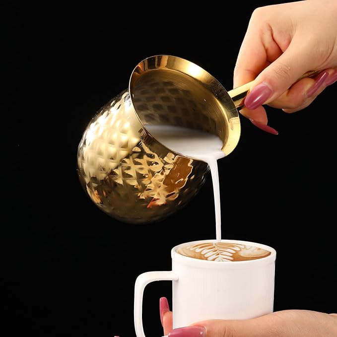Turkish Coffee Pot Stainless Steel Espresso Decanter Chocolate Butter Milk Warmer Pot Greek Arabic Coffee Pot Coffee Maker with Handle & Lid, Gold, 400ml / 13.5oz