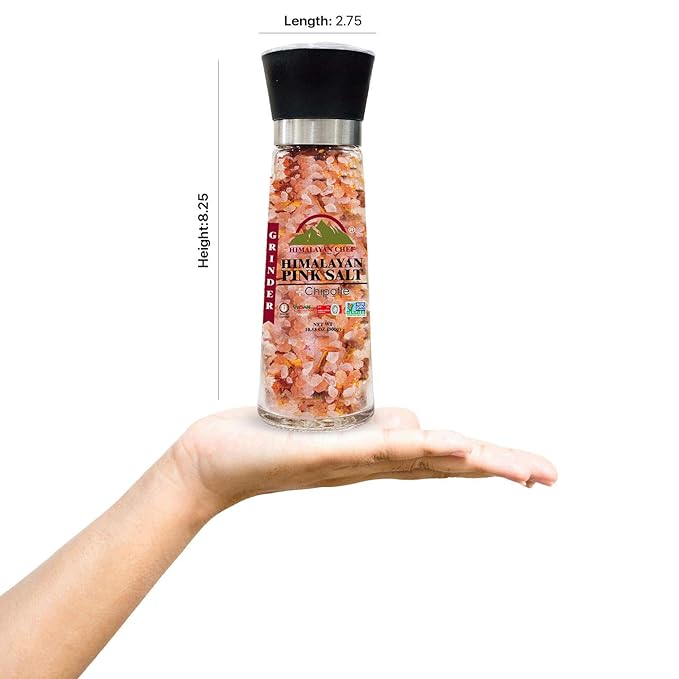 Himalayan Chef Pink Salt with Chipotle, Tall Glass Grinder, 10.58 Oz