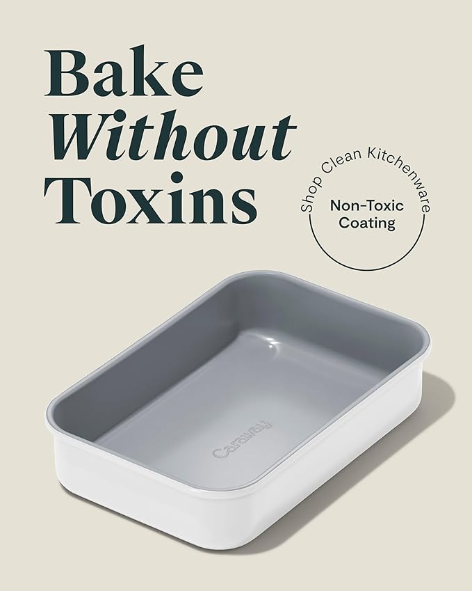 Caraway Nonstick 9??x 6.5??Small Rectangle Baking Pan ??Non-Toxic, PTFE & PFOA Free ??Aluminized Steel Core ??Deep Ceramic Baking Pan for Casseroles, Lasagna & More - White