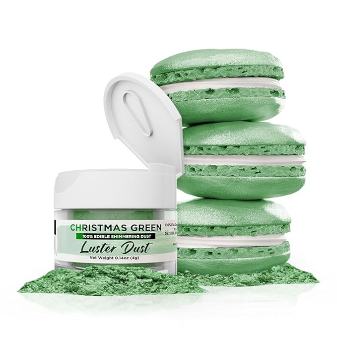 Luster Dust - Christmas Green (4g 1x Jar) | Edible Vegan Dust & Paint for Cake Decorating, Ice Cream, Desserts, Cocktails and Beverages by Bakell