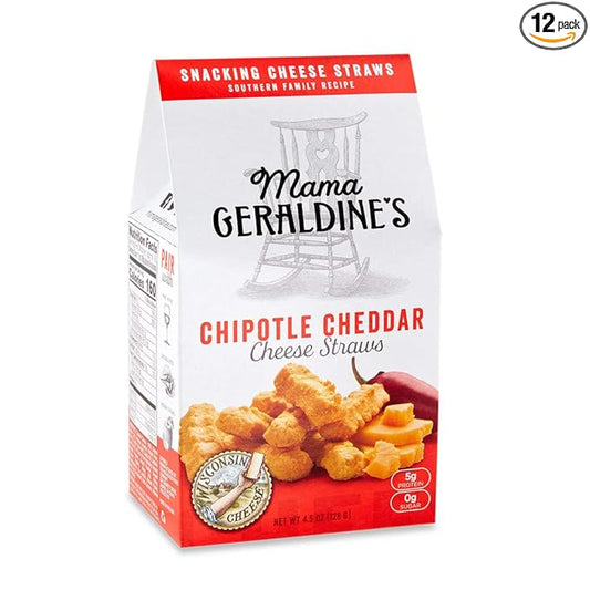 Mama Geraldine's Chipotle Cheese Straws - 4.5 oz Box (12 Pack) - Spicy & Savory Baked Cheese Snacks