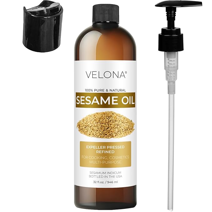 Sesame Seed Oil by Velona - 32 fl oz | 100% Pure and Natural Carrier Oil | Refined, Expeller Pressed | Cooking, Skin, Hair, Body & Face Moisturizing | Use Today - Enjoy Results