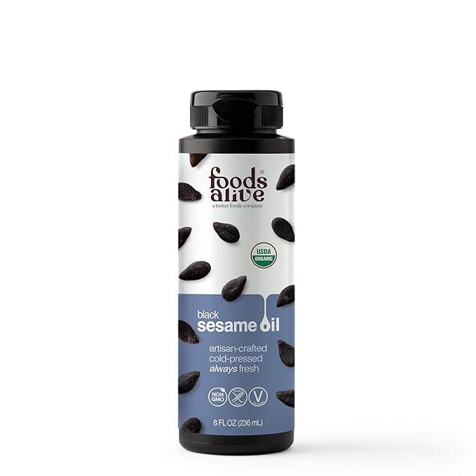 Foods Alive USDA Organic Black Sesame Seed Oil, Artisan Cold-Pressed, non-gmo, vegan, gluten free, kosher, 8 oz liquid
