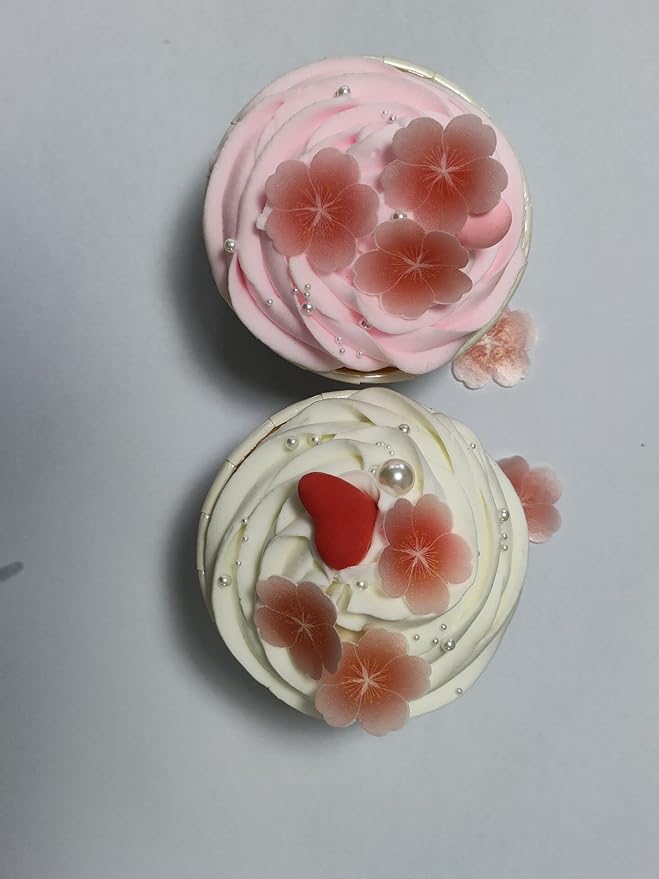 Set of 80 Edible Floral Cupcake Decorations Wedding Cake Party Food Decorations 0.9 Inch, Pink
