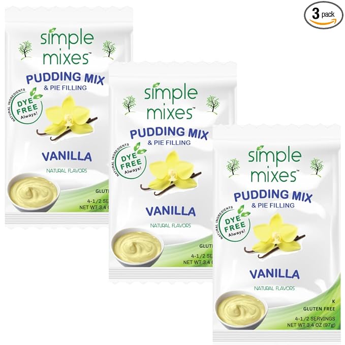 Simple Mixes Natural Instant Pudding & Pie Filling Mix, Healthy Snack, Vanilla, Gluten and Dye Free, No Fat, or Lactose, Kosher, 3 Pack