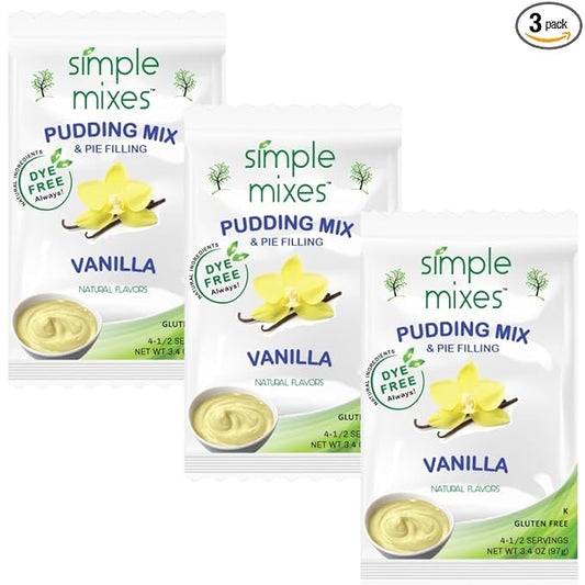 Simple Mixes Natural Instant Pudding & Pie Filling Mix, Healthy Snack, Vanilla, Gluten and Dye Free, No Fat, or Lactose, Kosher, 3 Pack