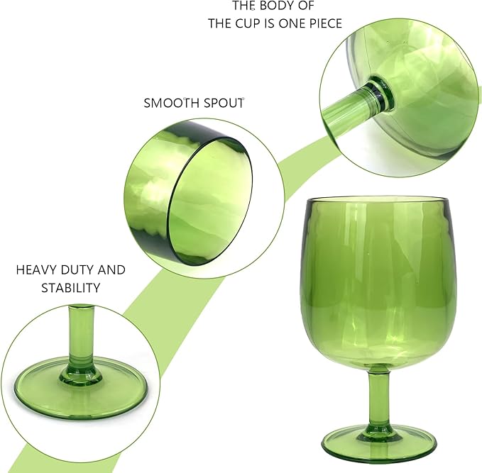 Yalin Set of 6 Unbreakable 12 oz Acrylic Plastic Wine and Water Tumbler Stackable Goblets. (Green, 12 oz)