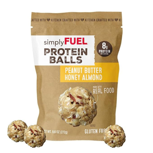 simplyFUEL Whole Food Protein Balls with Probiotics - Peanut Butter Honey Almond Snacks - 8g Protein Snack - Gluten Free Energy Balls
