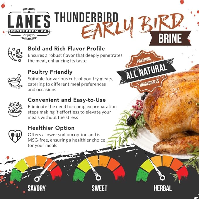 Lane's Thunderbird Early Bird Turkey Brine Mix, All-Natural Chicken Brine Seasoning for Marinating Meat & Chicken Brine Mix & Turkey, 13.5 Oz