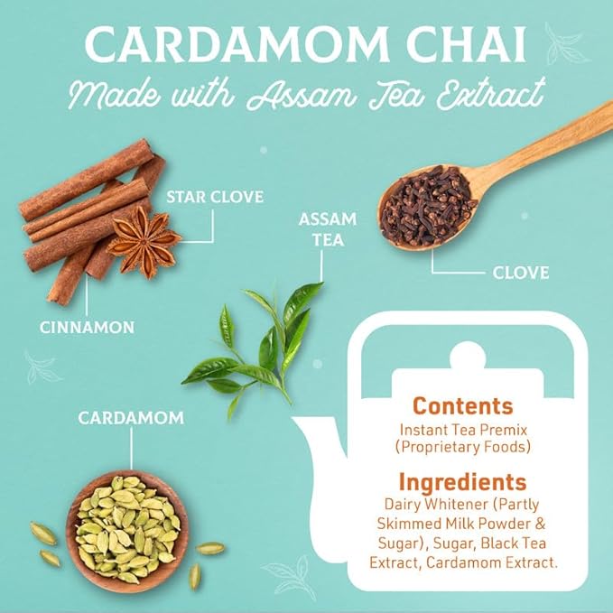 Namaste Chai Instant Tea Premix, Cardamom Chai | Value Pack | Assam Tea | Ready Mix (22g x 10 Sachets, Powder)