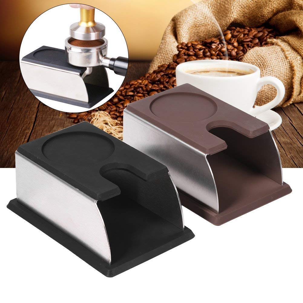 Yosoo Stainless Steel Coffee Tamper Stand, Coffee Powder Maker Rack Silicone Tamping Mat, Coffee