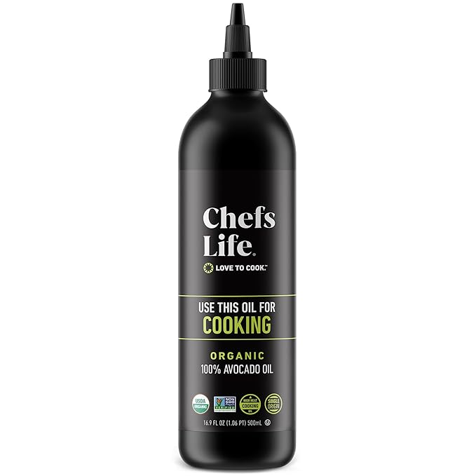 Chefs Life Organic Avocado Oil - Organic Avocado Oil For Cooking, Avocado Oil Organic for Dressing, Dipping, Drizzle, 100% Pure, Single Origin, Non GMO - 16.9 Fl Oz Squeezable Bottle (1 Pack)