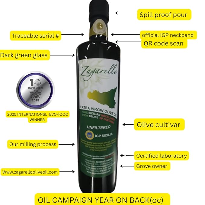 Zagarello 100% Traceable Italian Olive Oil Extra Virgin - 8.45 Fl Oz Unfiltered, Pure, IGP Certified