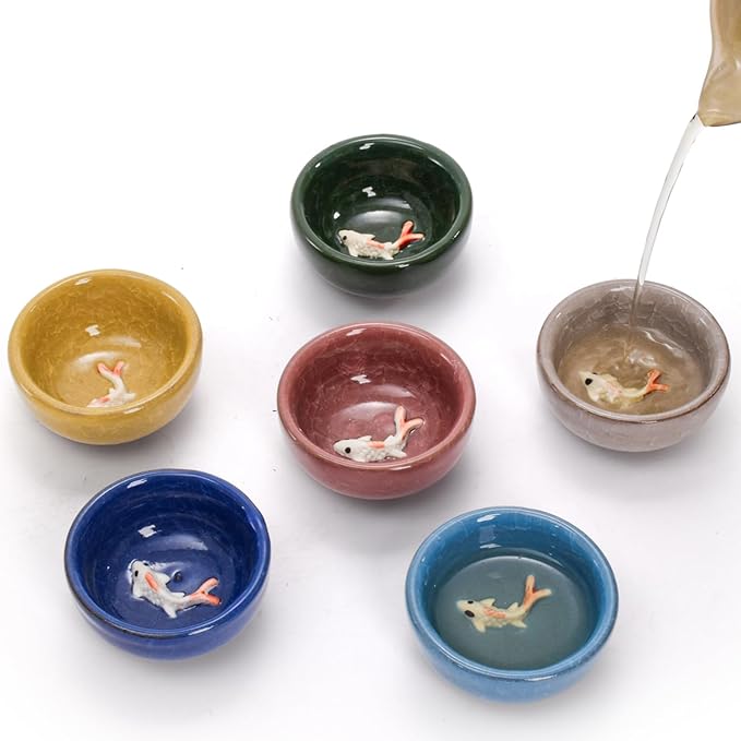 Foraineam 12 Pieces Ceramic Sake Tea Cups, Korean Soju Shot Glasses Sets, 1 oz / 30ml Tiny Sake Cup, Chinese Kungfu Style Teacups Drinkware Handcrafted Tea Accessories with Gift Box Packaging