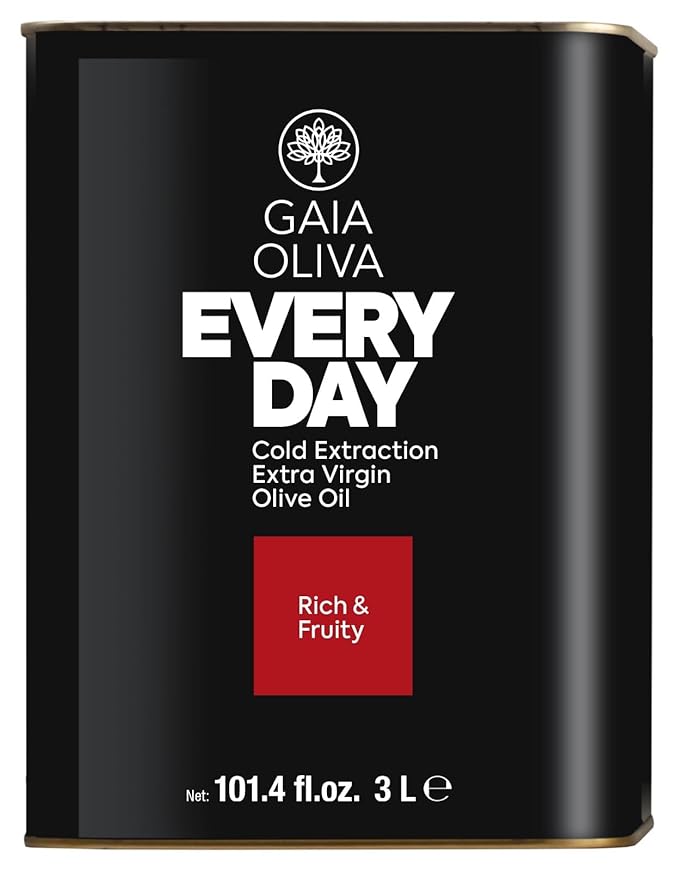 Gaia Oliva Everyday Extra Virgin Olive Oil, Cold Pressed, Single Origin, Kosher, Delicate, Smooth Fruity Flavor, 2022 Harvest Olive Oil Tin 3 Liter