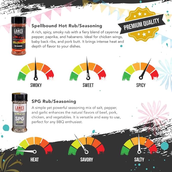 Lane's It's Taco Time Mexican Seasoning, All-Natural 4 Rubs Gift Set of Fiesta Taco Seasoning Mix, Chili Lime Seasoning, Spellbound Hot Rub & SPG Rub