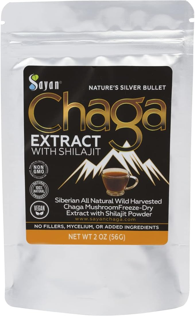 Sayan Siberian Chaga Mushroom Extract with Shilajit Powder (2 oz) ??Organic Antioxidant Tea ??Immune and Digestion System Support ??Fulvic Acid Supplement ??Energy & Clarity ??No Fillers