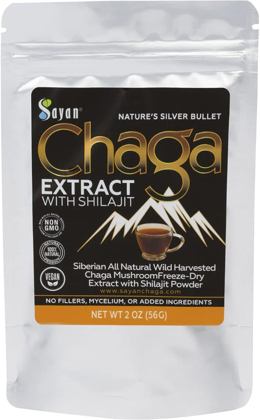 Sayan Siberian Chaga Mushroom Extract with Shilajit Powder (2 oz) ??Organic Antioxidant Tea
