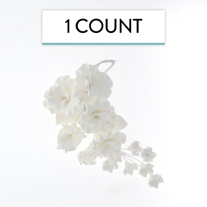 Sugar Blossom Cake Spray – Gumpaste Flowers for Cake Decorating – White Cherry Blossoms with Green Leaves – 1 Count by Chef Alan Tetreault