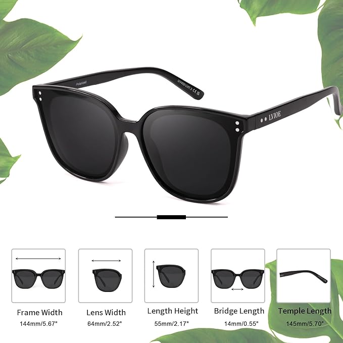 LVIOE Oversized Polarized Sunglasses for Women Trendy Large Cat Eye UV Protection Shade LS1627s