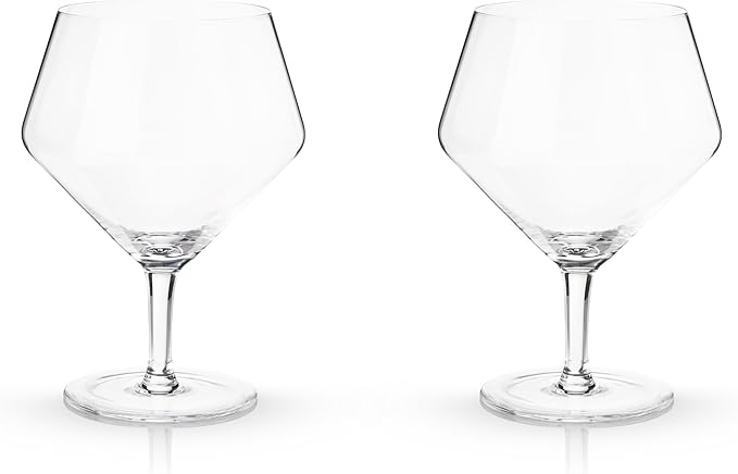 Viski Raye Angled Stemmed Gin and Tonic Glasses Set of 2 - Premium Crystal Clear Cocktail Gin Glasses for Gin Lovers Gift Set - 14oz