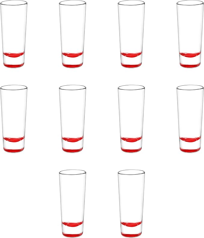 DISCOUNT PROMOS Cordial Shooter Shot Glasses 2 oz. Set of 10, Bulk Pack - Great for Birthdays, Parties, Indoor & Outdoor Events - Red