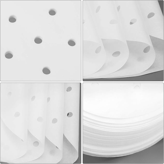 Beasea Air Fryer Parchment Paper 11 Inch, 200pcs Disposable White Perforated Parchment Paper for Air Fryer and Steaming Basket