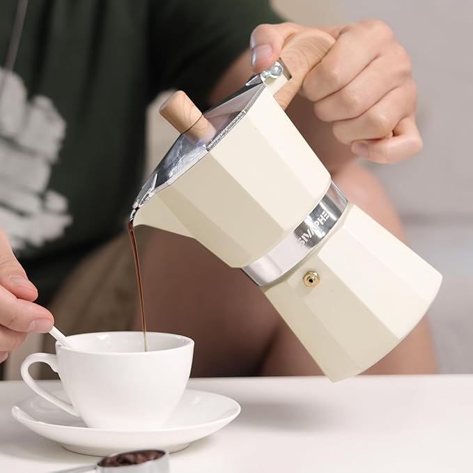 Sivaphe Aluminum Moka Pot 3 Espresso Cups, Percolator Espresso and Coffee Maker, Portable Stovetop Italian and Cuban Cafì±?Brewer for Home and Camping White