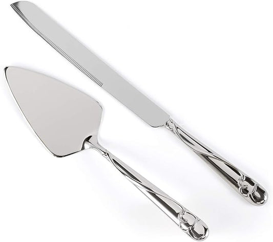 Wedding Silverplated Cake and Knife Serving Set, Graceful Heart