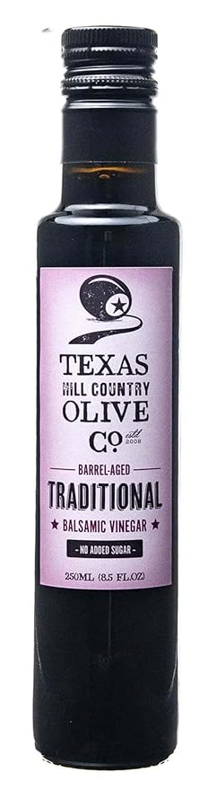 Traditional Balsamic Vinegar - Gourmet Barrel Aged Balsamic Vinegar - Great for Dressing Dipping Glazing - No Artificial Flavors or Added Sugar - Made in Texas (8.5 oz)