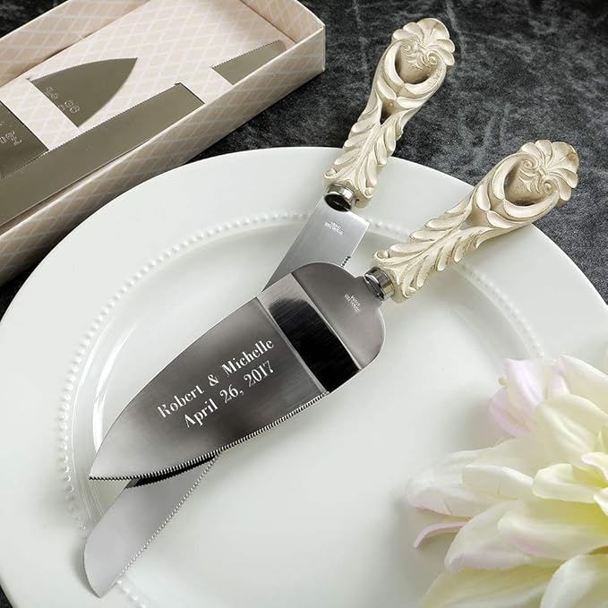 GIFTS INFINITY® Personalized Wedding Cake Knife and Server Set Free Engraving (2464) - Valentine's Day Gift