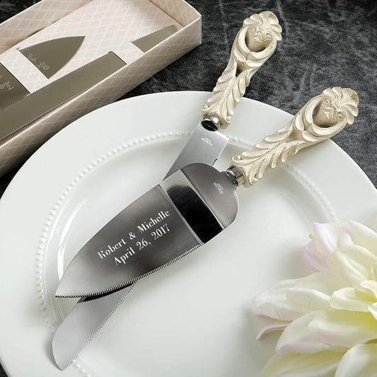 GIFTS INFINITY® Personalized Wedding Cake Knife and Server Set Free Engraving (2464) - Valentine's Day Gift