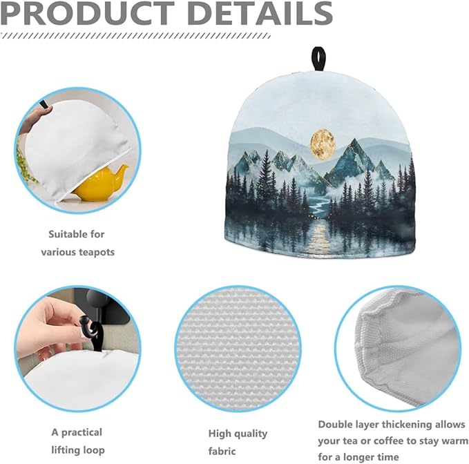 Large Tea Cozy for Teapot Insulated Extra Thick Wadding Tea Cozies Covers Fit 1 to 6 Cup Kitchen Textiles Warming & Insulating Kettle Cover for Kitchen Home Landscape Painting