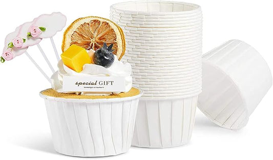 White Cupcake Liners, 100pcs Muffin Baking Cups,Ramekin Holders, Heavy Duty Oil-proof Wrappers for Wedding,Birthday,Party,Baby Showers,Gift for Valentine's Day