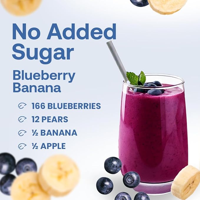 Dr. Smoothie 100% Crushed Blueberry Banana ??No Added Sugar, Made with Real Fruits/Fruit Juice ??Vegan, No Artificial Colors or Flavors ??Ripe Blueberries & Creamy Banana ??46 oz Bottle